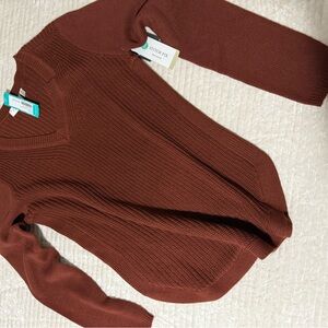 RD Style V-Neck Sweater in Orange Rust